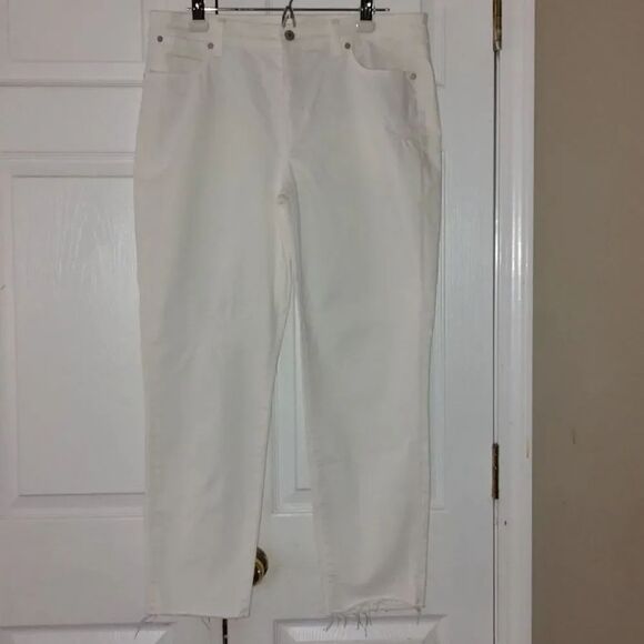 LOFT Denim - Talbots flawless slim ankle white raw hem jeans Sz 14 NWOT